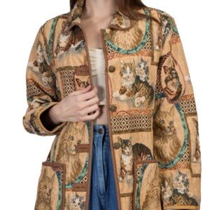 Blair W Sz XL Vintage Tapestry Cats and Brown Blazer Novelty Lagenlook